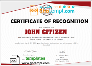USA Recognition certificate template in Word and PDF format, version 2