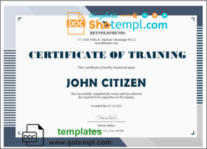 USA Company Training certificate template in Word and PDF format