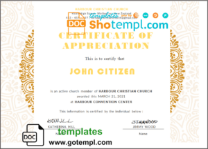 USA Church Certificate of Appreciation template in Word and PDF format