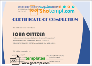 USA Completion certificate template in Word and PDF format