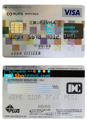 Japan MUFG bank visa card, fully editable template in PSD format