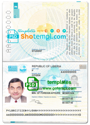 Liberia passport, fully editable template in PSD format