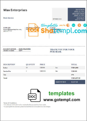 USA Max Enterprises invoice template in Word and PDF format, fully editable