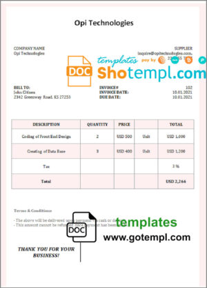 Free Freelance invoice template in word and pdf format