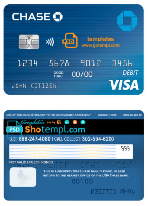 USA Chase bank Visa Debit Card template in PSD format, fully editable, version 2