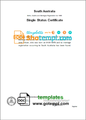 Australia South Australia divorce certificate template in Word and PDF format