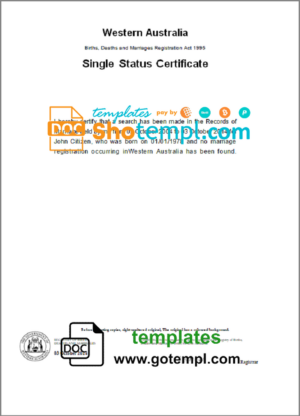 Australia Western Australia divorce certificate template in Word and PDF format