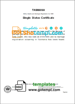 Australia Tasmania divorce certificate template in Word and PDF format
