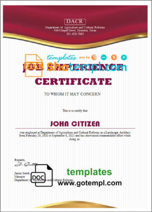 USA Job Experience certificate template in Word and PDF format