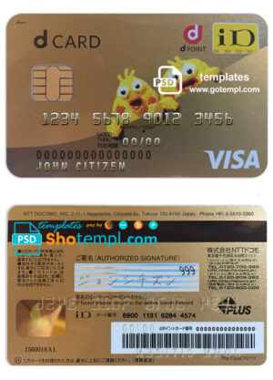Japan D point club visa card, fully editable template in PSD format