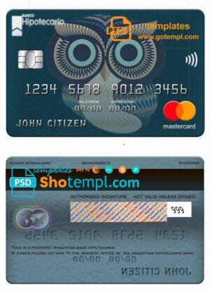 Argentina Hipotecario bank mastercard template in PSD format
