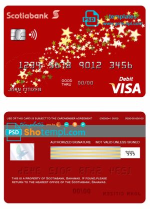 Bahamas Scotia bank visa debit card template in PSD format, fully editable