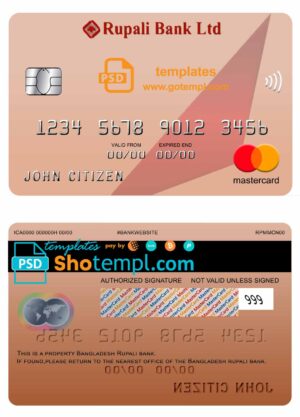 Bangladesh Rupali bank mastercard template in PSD format, fully editable