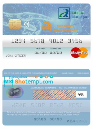 Benin Atlantique bank mastercard template in PSD format, fully editable