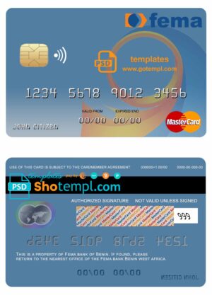 Benin Fema bank mastercard template in PSD format, fully editable