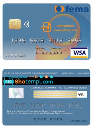 Benin Fema bank visa card template in PSD format, fully editable