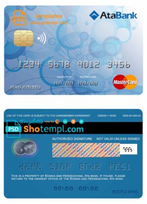 Bosnia and Herzegovina Ata bank mastercard template in PSD format, fully editable
