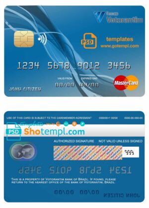 Brazil Votorantim bank mastercard credit card template in PSD format, fully editable