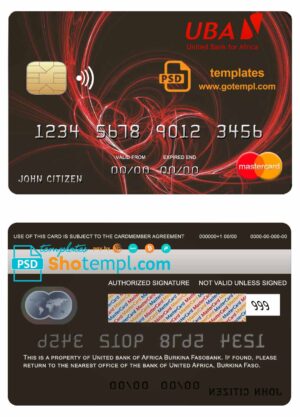 Burkina Faso United bank for Africa mastercard credit card template in PSD format