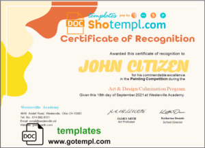 USA Painting Award certificate template in Word and PDF format