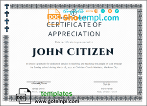 USA Pastor Appreciation certificate template in Word and PDF format