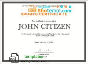 USA Sports certificate template in Word and PDF format
