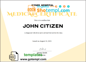 USA Medical certificate template in Word and PDF format, version 2
