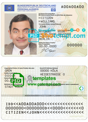 Germany ID template in PSD format, fully editable, with all fonts (2021 – present)