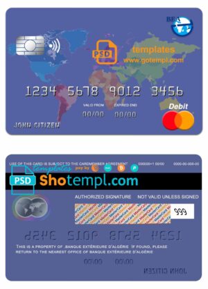 Algeria banque extérieure mastercard template in PSD format