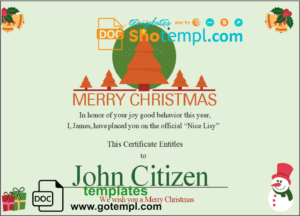 USA Christmas Gift certificate template in Word and PDF format, fully editable