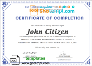 USA Completion certificate template in Word and PDF format, version 3