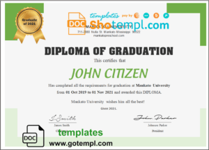 USA Diploma certificate template in Word and PDF format
