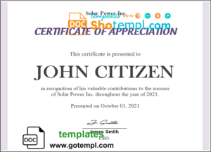 USA Employee Appreciation certificate template in Word and PDF format