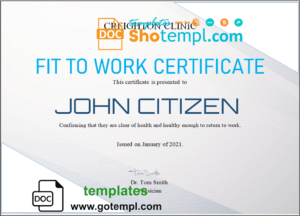USA Fit to Work certificate template in Word and PDF format
