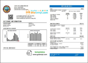 USA City of Long Beach utility bill template in Word and PDF format