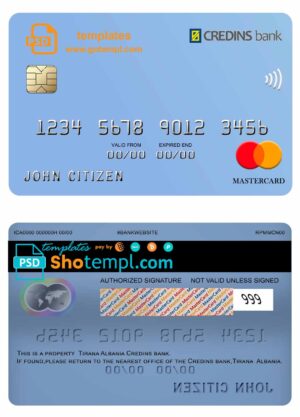 Albania Credins bank mastercard credit card template in PSD format, fully editable