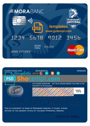 Andorra Morabank mastercard credit card template in PSD format, fully editable