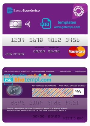 Angola Economio bank mastercard credit card template in PSD format, fully editable