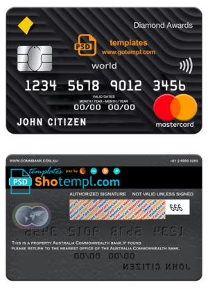 Australia Commonwealth bank mastercard template in PSD format, fully editable