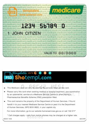 Australia Medicare card template in PSD format, fully editable