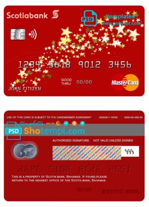 Bahamas Scotia bank mastercard credit card template in PSD format, fully editable