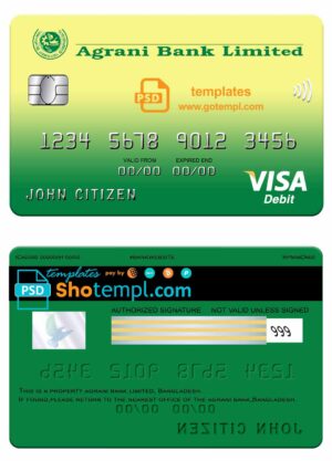 Bangladesh Agrani bank mastercard credit card template in PSD format, fully editable