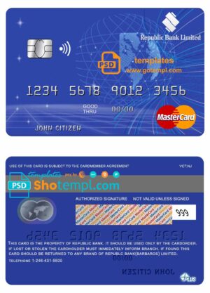 Barbaros Republic Bank mastercard credit card template in PSD format, fully editable