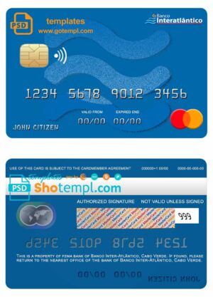 Cabo Verde Banco Inter-Atlântico Bank mastercard credit card template in PSD format, fully editable