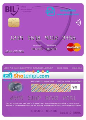 Canada Internationale pour le Centrafrique bank mastercard credit card template in PSD format, fully editable