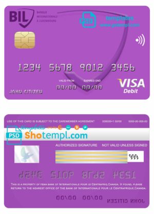 Canada Internationale pour le Centrafrique bank visa debit card template in PSD format, fully editable