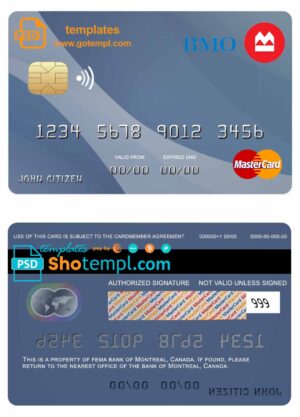 Canada Montreal bank mastercard credit card template in PSD format, fully editable