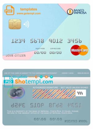 Costa Rica Improsa bank mastercard credit card template in PSD format, fully editable