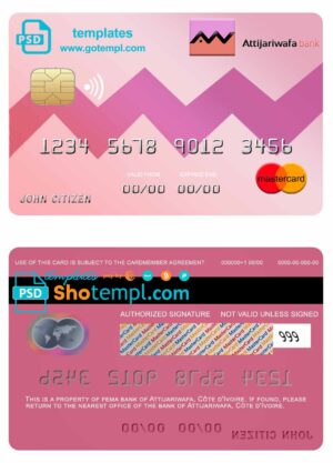 Côte d’Ivoire Attijariwafa bank mastercard credit card template in PSD format, fully editable