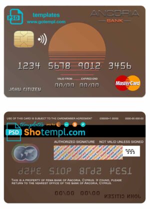Cyprus Ancoria bank mastercard credit card template in PSD format, fully editable